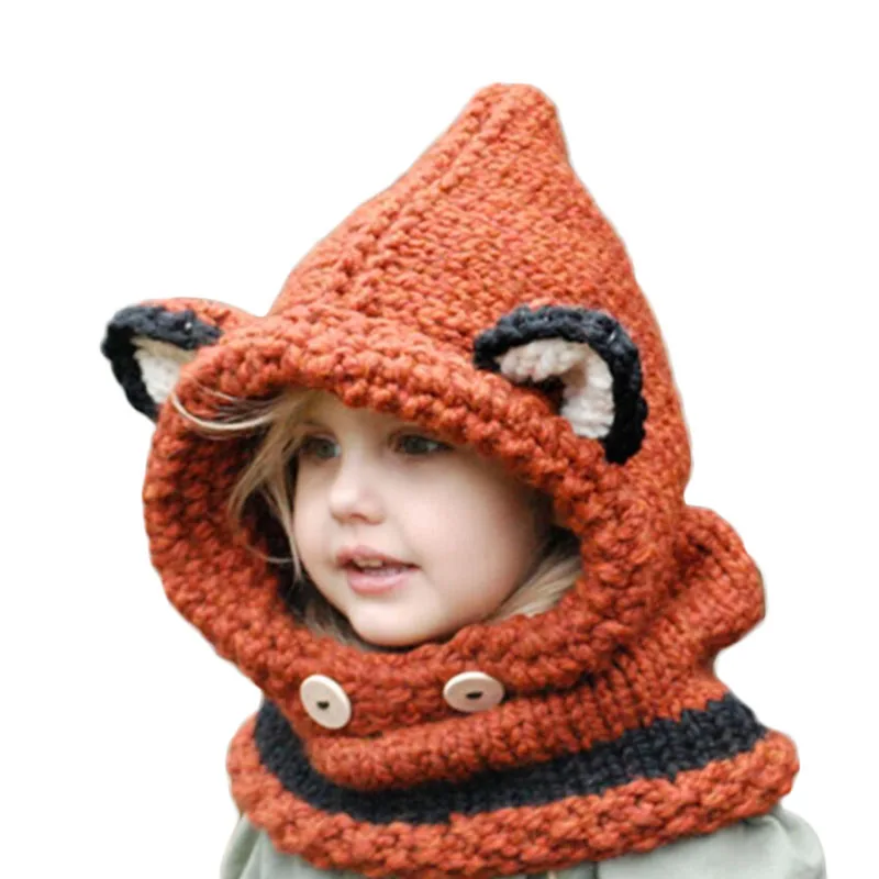 Сезон Зима 2016 с рисунком Лиса для детей на уши ручной работы Beanie шапки и шарфа