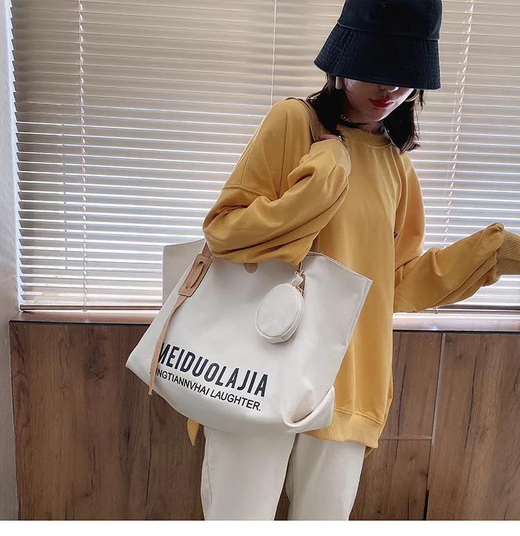 

Women High Capacity Handbag Portable Women's Tote Bag Korean Shoulder Bag Fashion Portable Canvas Shopper Bag With Coin Purse