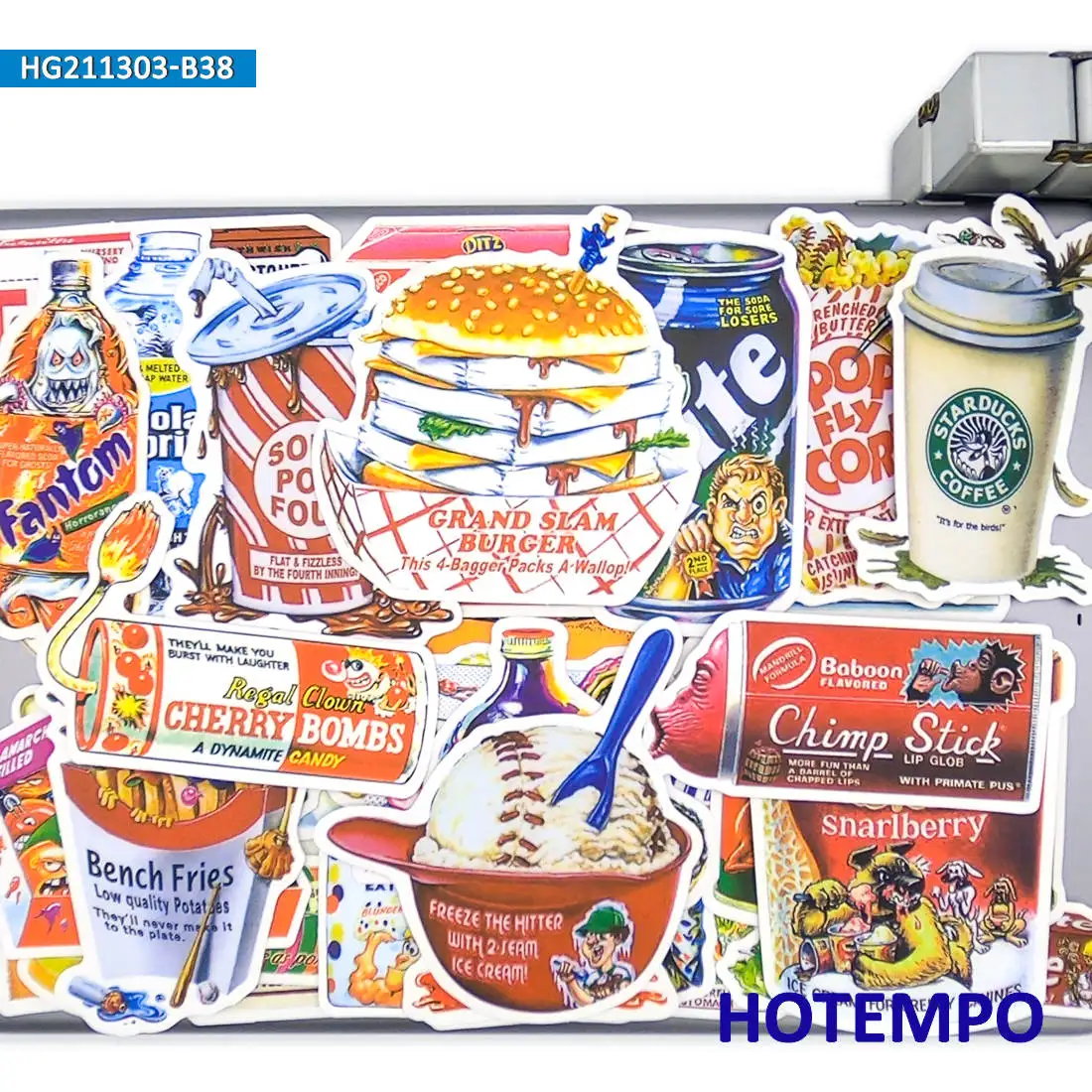 38PCS Snack Drink Food Spoof Outer Packing Stickers Retro Graffiti Art Decals for Phone Laptop Skateboard Motorcycle Car Sticker - купить по