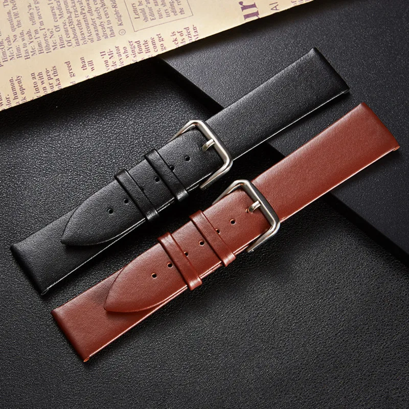 

Durable Watch Strap Accessories 14 16 18 20 22 24mm Fashion Black Brown Universal Wristband With Silver Stainless Steel Buckle