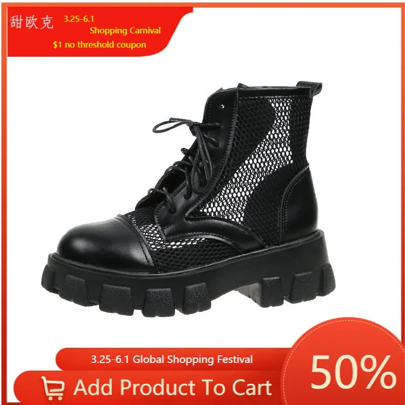 

Ботинки мартинсы женские сетчатые, тонкие дышащие сандалии с прорезями, на толстой подошве, крутые британские короткие сапоги, Размеры 35-40, ...