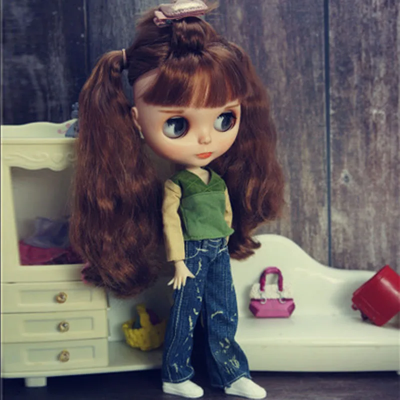 

Fashion Doll Outfits For Blyth Doll Clothes Set Long Sleeve Shirt Top & Jeans Denim Pants For Blythe 1/6 Doll Accessories Toys