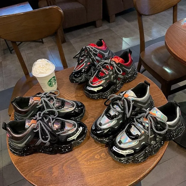 

Lace-up Sneakers Women Ladies Graffiti Dad Shoes Round Toe PU Rubber Platform Shoes Woman Running Shoes Sport Footwear