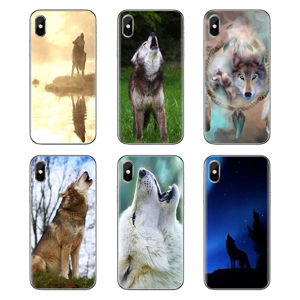 Чехол из ТПУ для iPhone XS Max XR X 4 4s 5 5S 5C SE 6 6S 7 8 Plus samsung Galaxy J1 J3 J5 J7 A3 A5 Howl волка под луной Art
