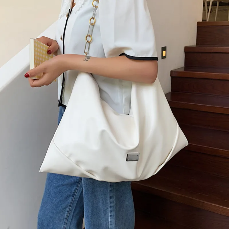 

Simple White Shoulder Bags for Women Big Soft Pu Leather Hobo Bag Luxury Designer Crossbody Handbag Female Shopper Messenger Bag
