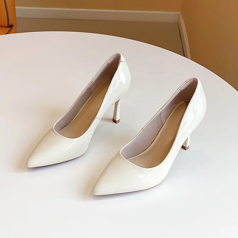 

GPOKHDS 2021 Women Pumps Soft Cow Leather Autumn Spring Pointed Toe Shallow Slip On Black Color High Heels Pumps