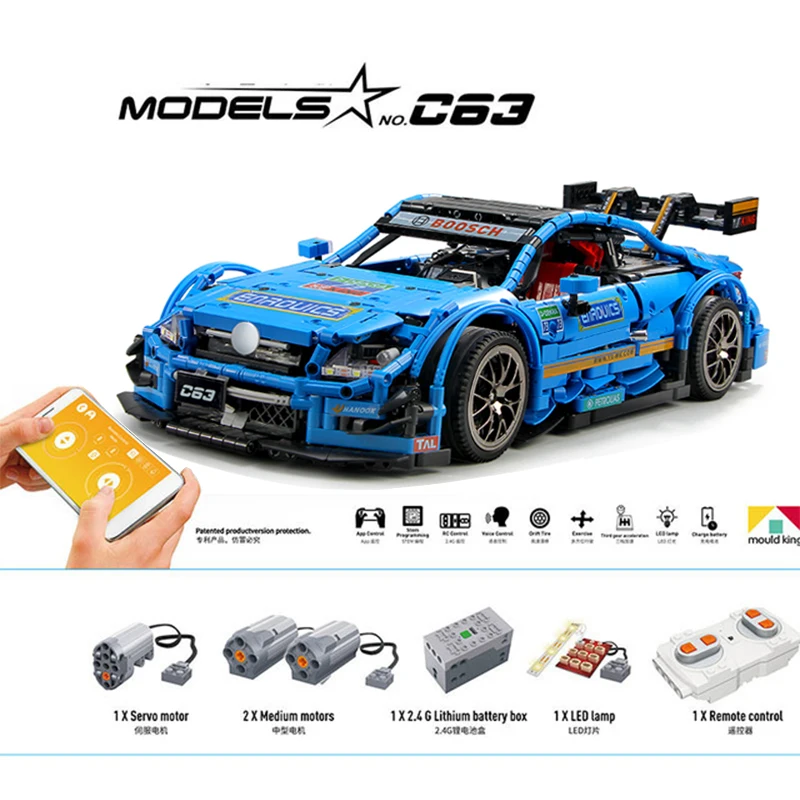 13073 Technic RC гоночный автомобиль AMG C63 DTM совместим с MOC-6687 6688 строительные блоки кирпичи приложение управления с светодиодный игрушки подарки