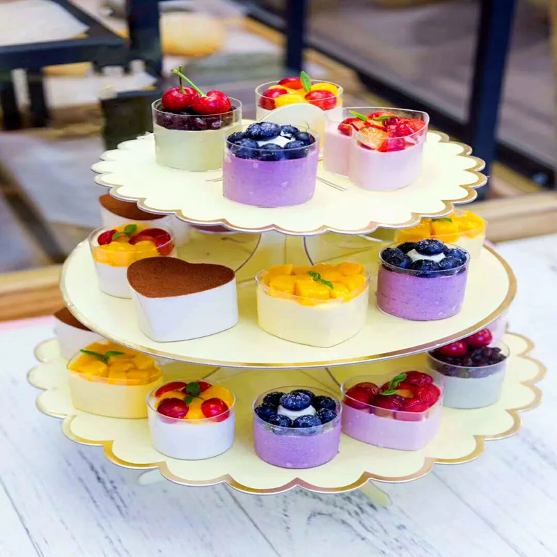 

Disposable 3 Tier Paper Cake Stand Afternoon Tea Wedding Party Plates Tableware Sweets Tray Dinner Display Bakeware Cake Rack