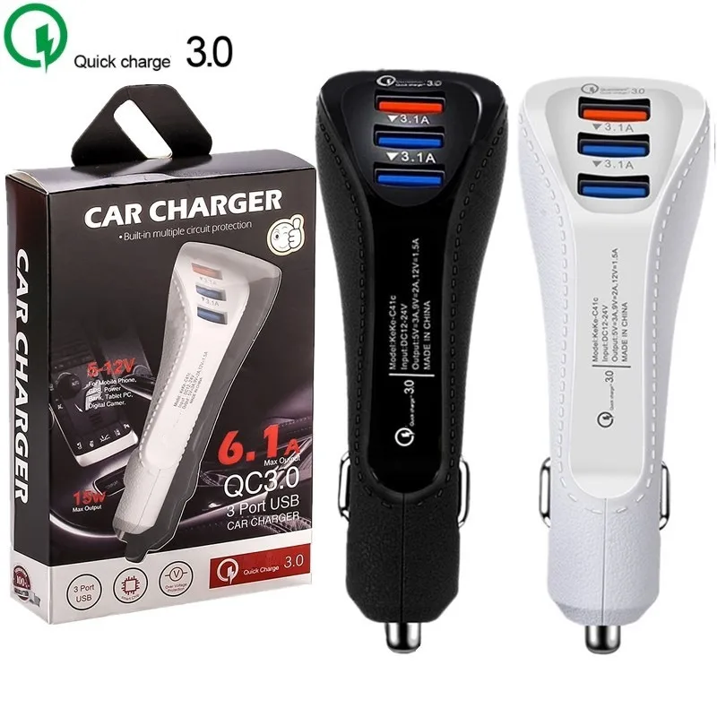 

Быстрая зарядка с 3 Usb-портами Qc 3,0, автомобильные зарядные устройства, адаптер для iphone, samsung, смартфонов, gps, mp3 в розничной коробке
