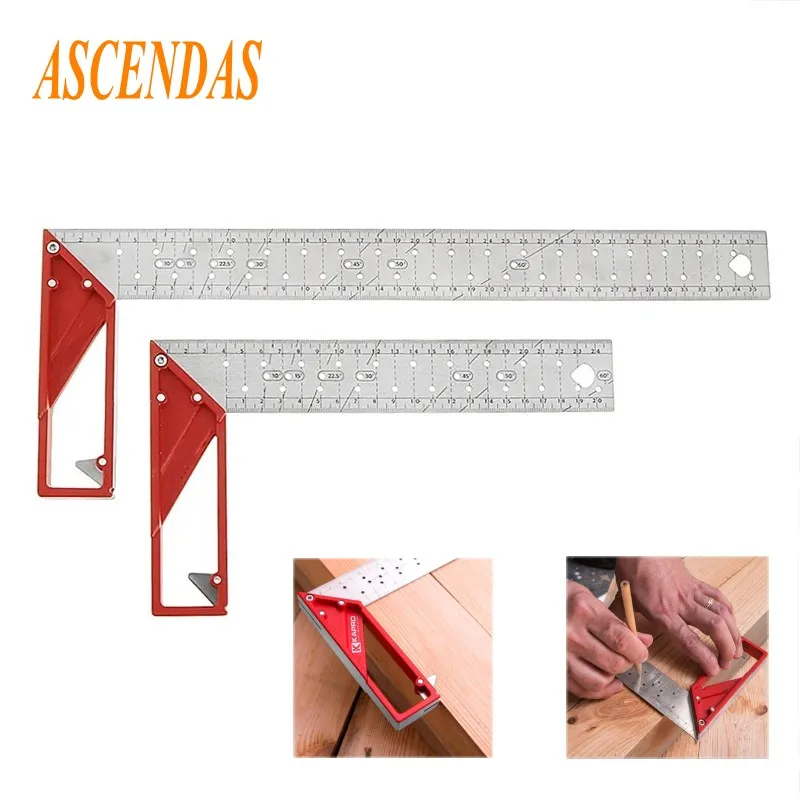 

ASCENDAS 25-45cm 90 Degree Right Angle Ruler Metric T-type Ruler Hole Scribing Gauge Stainless Steel Wood Measuring Tool CS-091