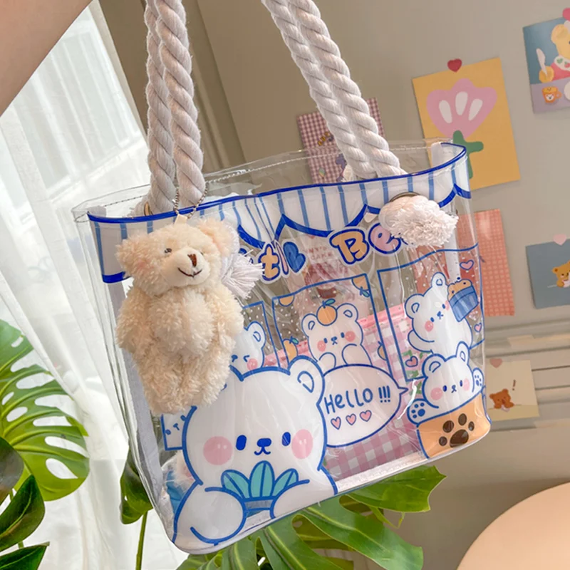 

Xiuya Creative Womens Tote Bag 2021 Cute PVC Jelly Cartoon Print Shopper Big Capacity Water Proof Beach Shoulder Bag Open Pocket