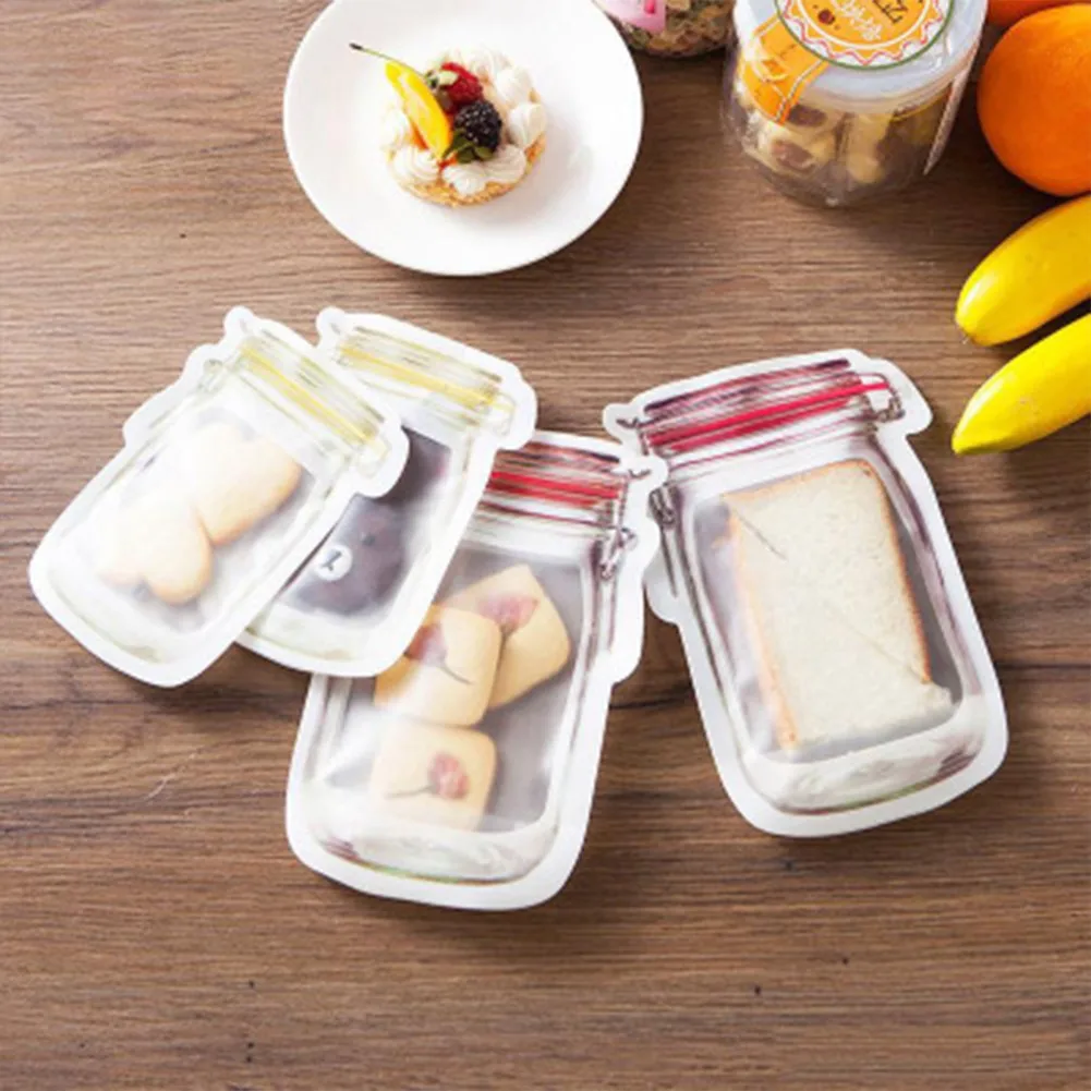 

Jar Shape Reusable Frosted Transparent Self-supporting Sealed Bag Food Storage Sealed Bag Jar Zipper Bags Reusable Snack Saver