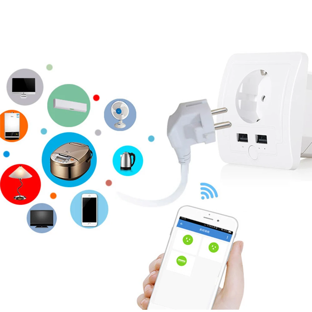 Смарт розетка настенная AVATTO Tuya 16 А С 2 USB портами|Умные розетки| |