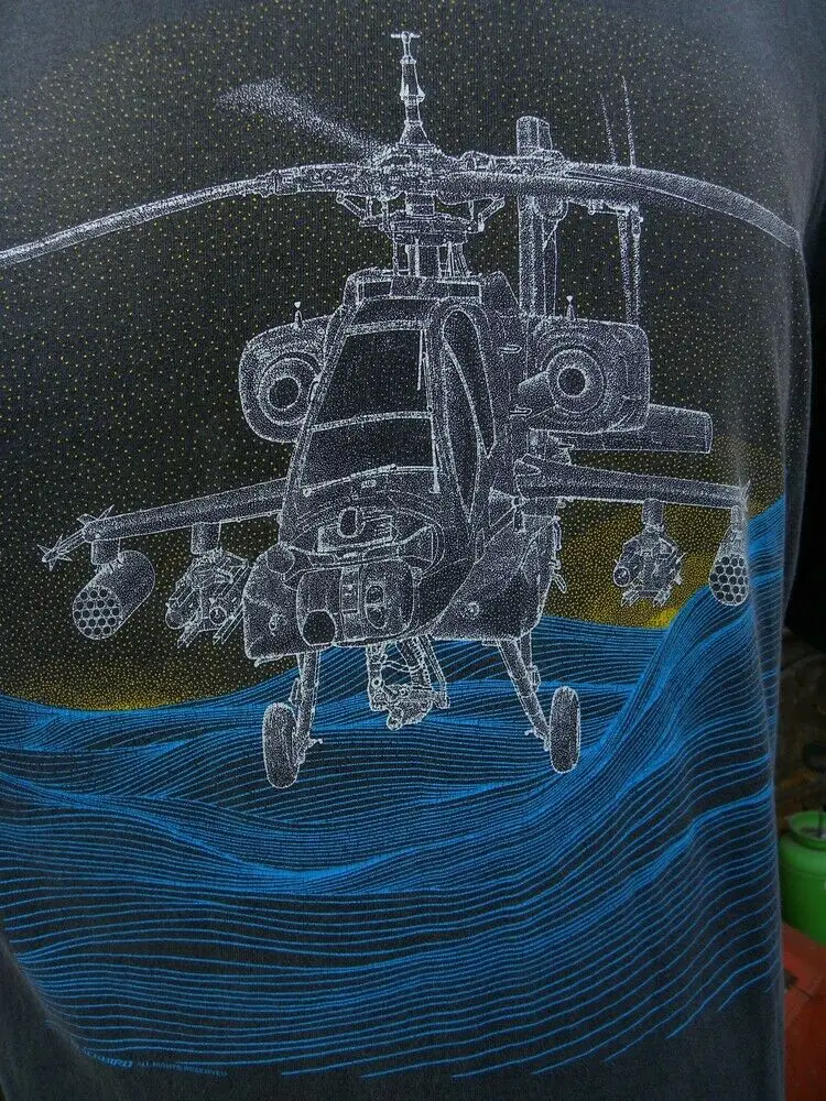 Blackhawk Vtg 90s AH-64 Apache Attack Helicopter футболка с изображением черного дрозда Sz S-3XL | Мужская