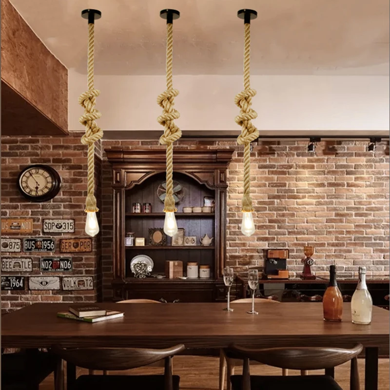 Подвесной светильник в стиле ретро индустриальная веревка из пеньковой веревки
