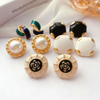 geometric elegant pearl enamel stud earrings for women girls handmade vintage new charm party business alloy jewelry accessory