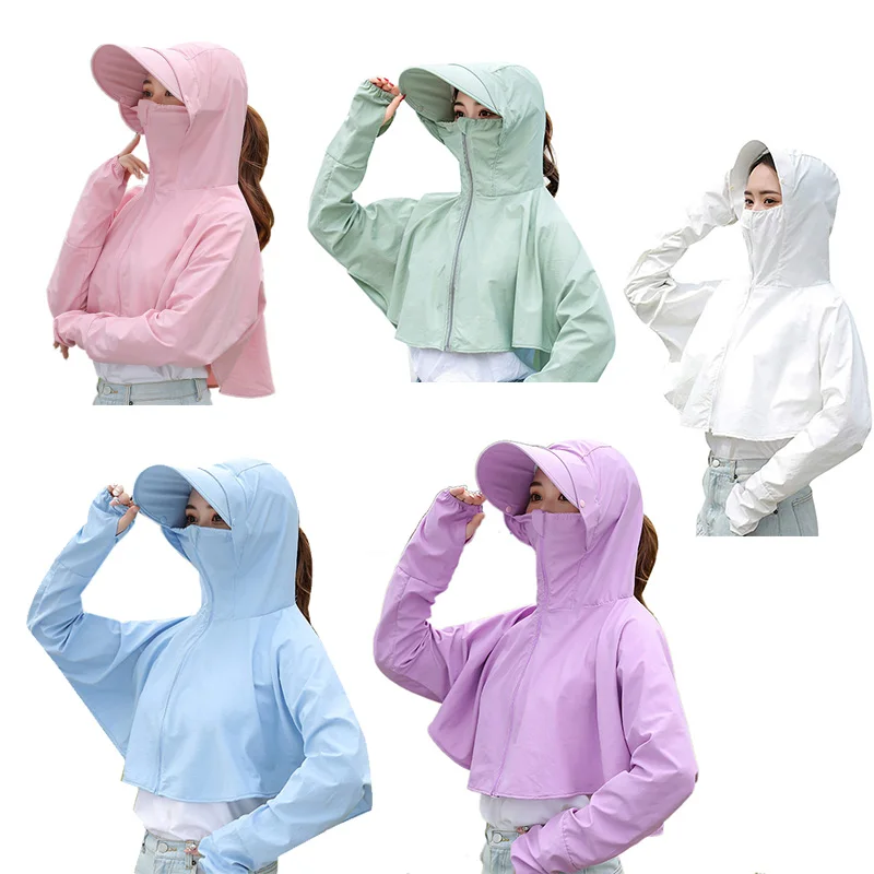 Солнцезащитное пальто с капюшоном для женщин UPF 50 + UV футболка длинным рукавом