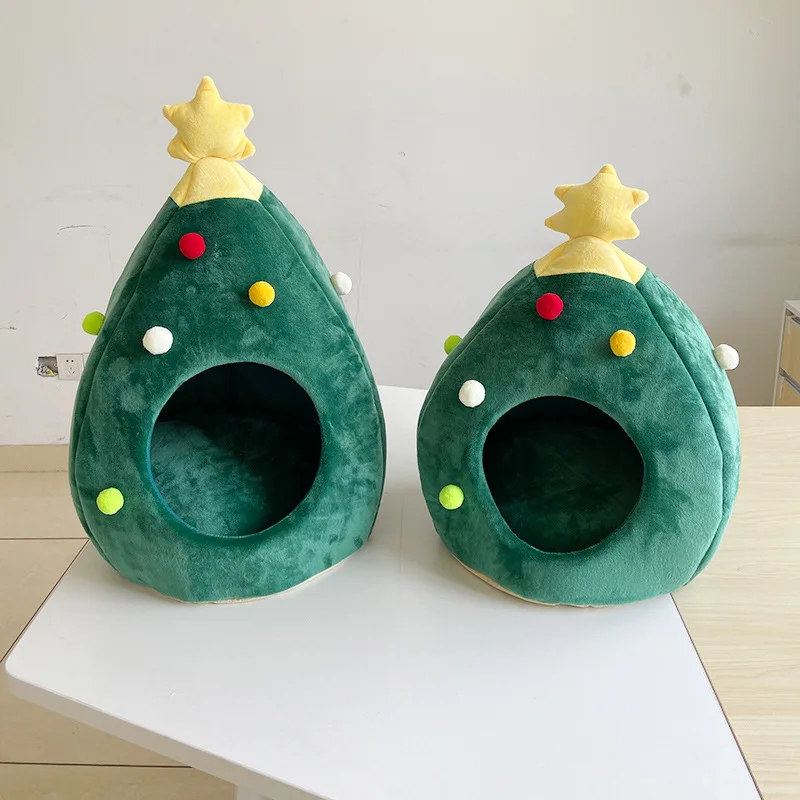 

Pet House Cat Christmas Tree Shape Bed Dog Nest Puppy Cave Washable Cat Mat Warm Soft Winter Cat House Pet Supplies Pet Bed