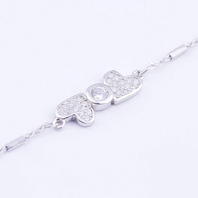 

Couple Heart Kiss Zircon Bead Women's Bracelet 925 Sterling Silver Bracelets Silver Tube Chain Bangle For Women Fashion Jewelry