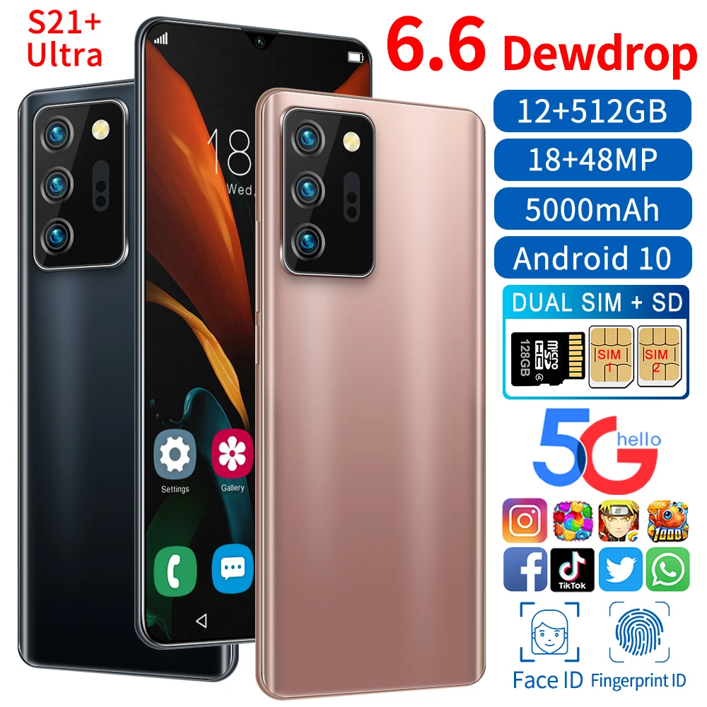 Smartphone Galxy S21+ Ultra 7.2 Inch 5800mAh Unlock Global Version 4G 5G Android 10.0 16MP+32MP 12GB+512GB Celulares Smartphone