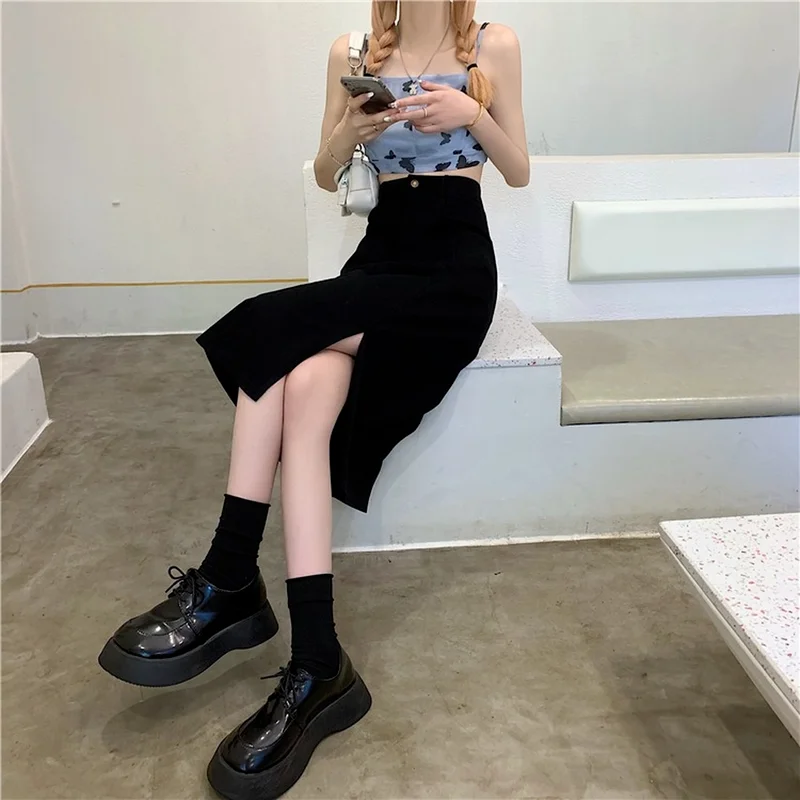 Юбка-миди женская джинсовая с карманами и Боковым Разрезом | Женская одежда