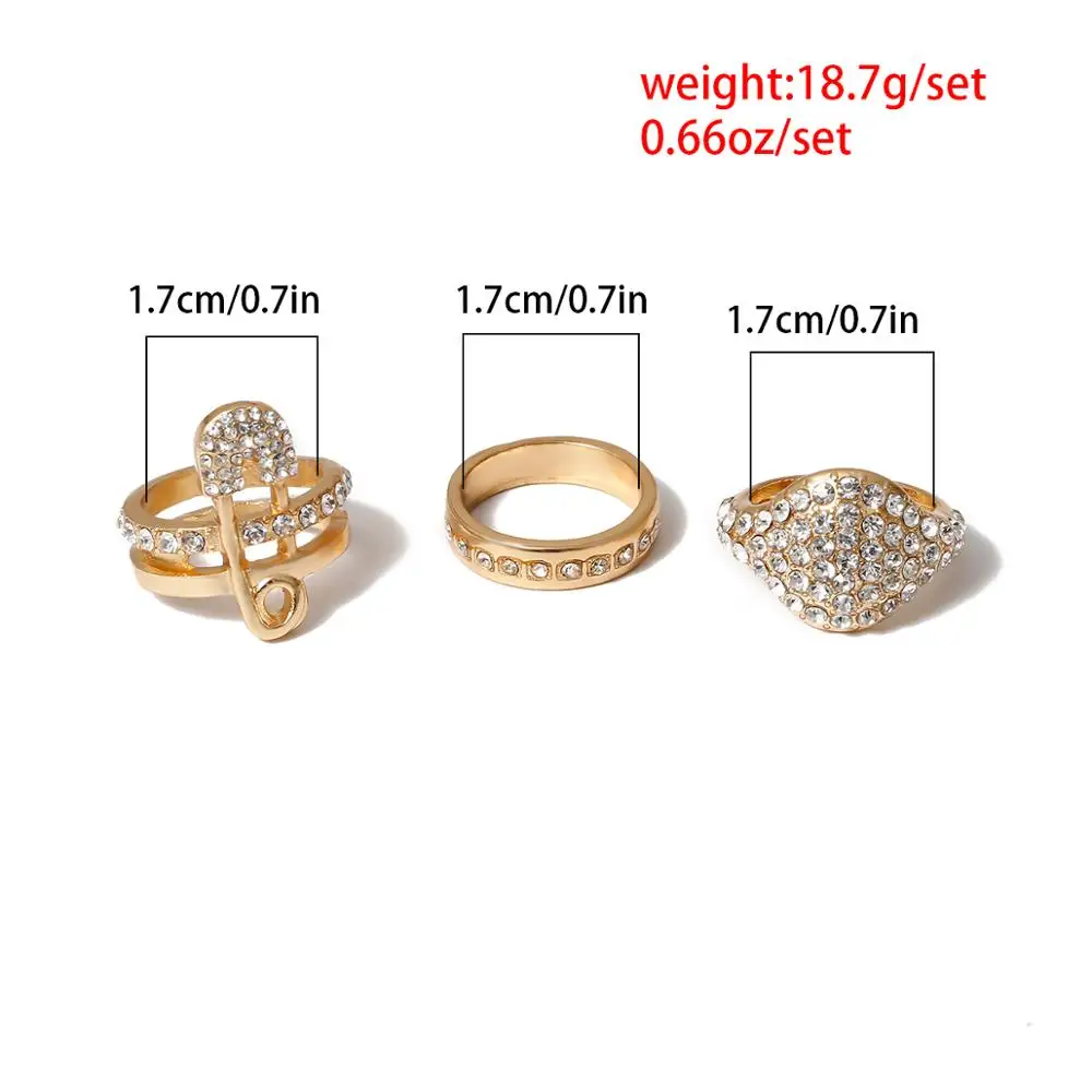 

Lacteo 3 Pcs/set Luxury Shiny Rhinestone Knuckle Finger Rings Fashion Crystal Geometric Rings Jewelry Female Gifts