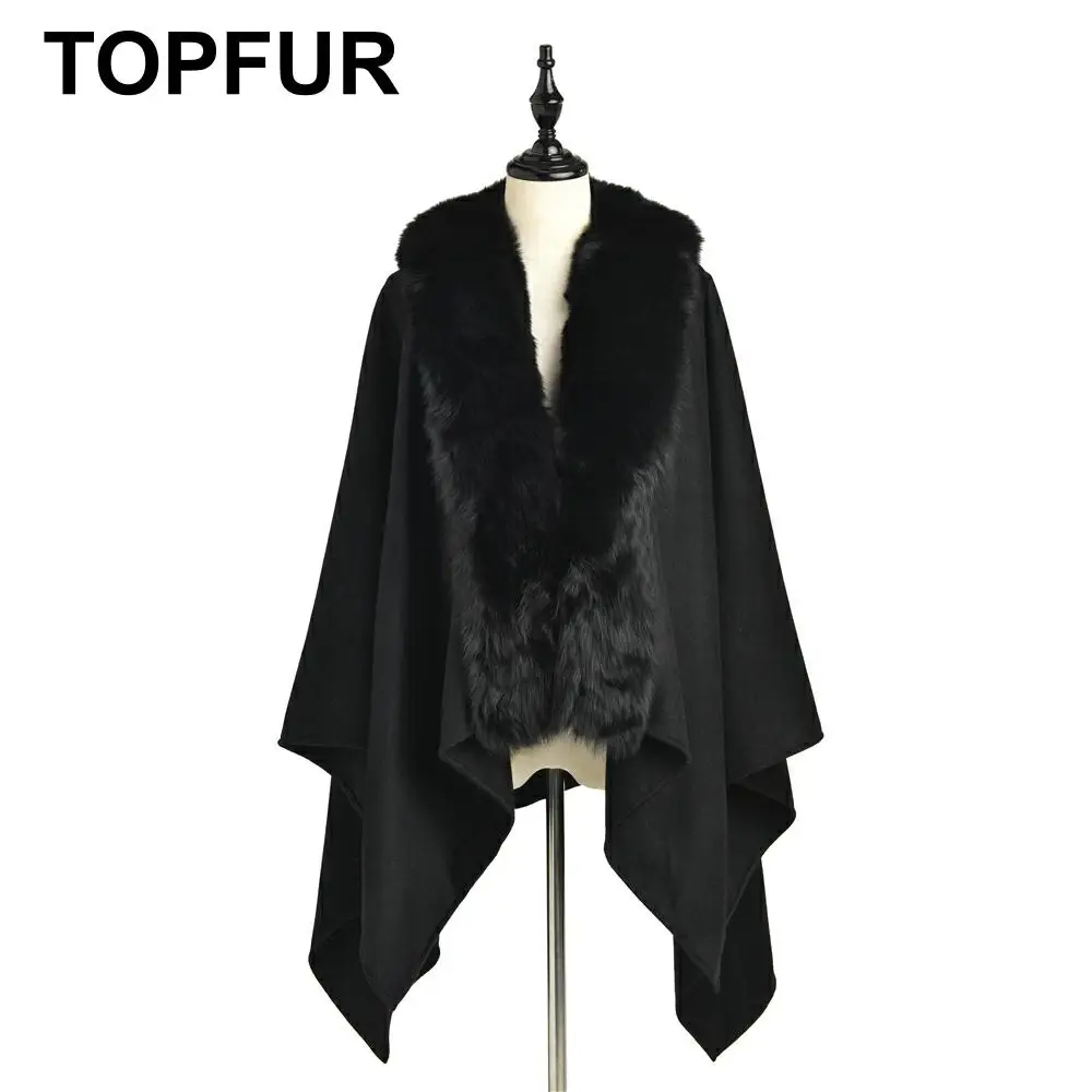 Женская накидка из натурального меха TOPFUR черная с v-образным вырезом верхняя