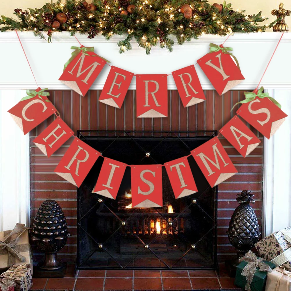 Праздничный Рождественский баннер из мешковины | Дом и сад