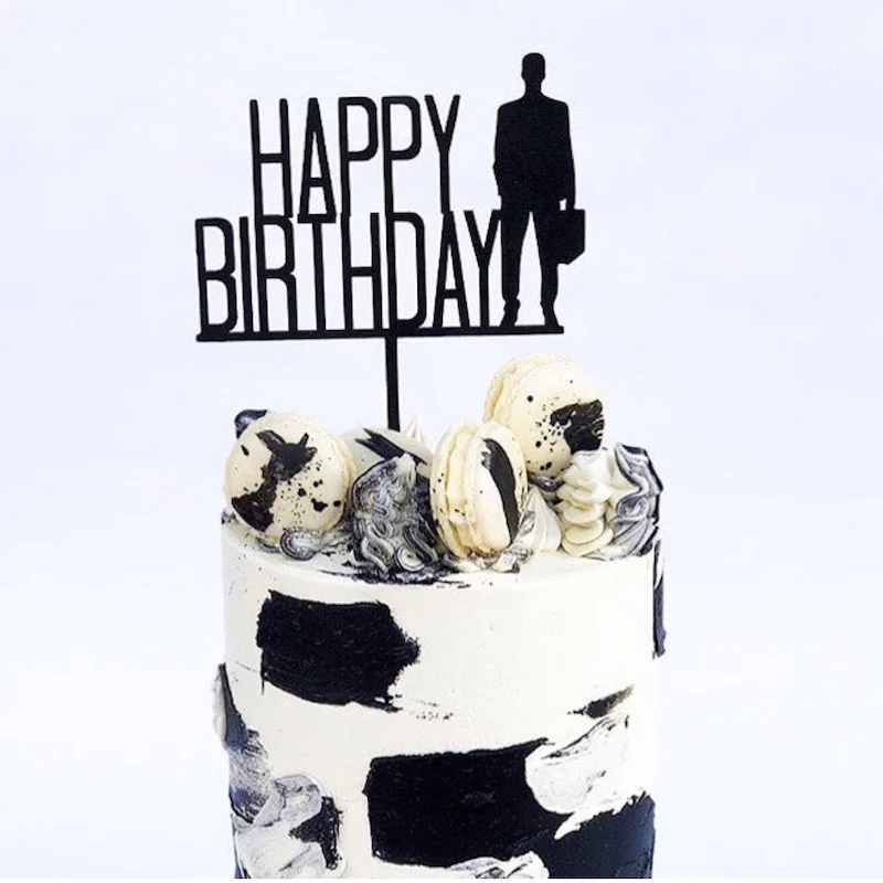 

Happy birthday, father's day, acrylic cake, black father silhouette, dessert table decorationHappy Birthday cake topper