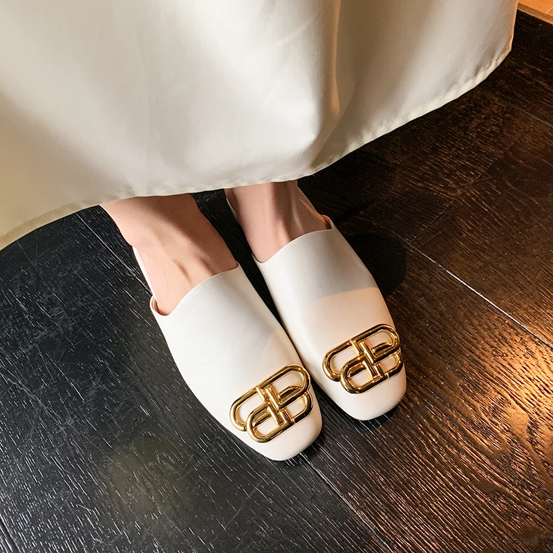 

SKLFGXZY New Brand for Summer 2021 Women Slippers Genuine Leather Fashion Outdoor Indoor Party Shoes 100% Cowhide Slippers