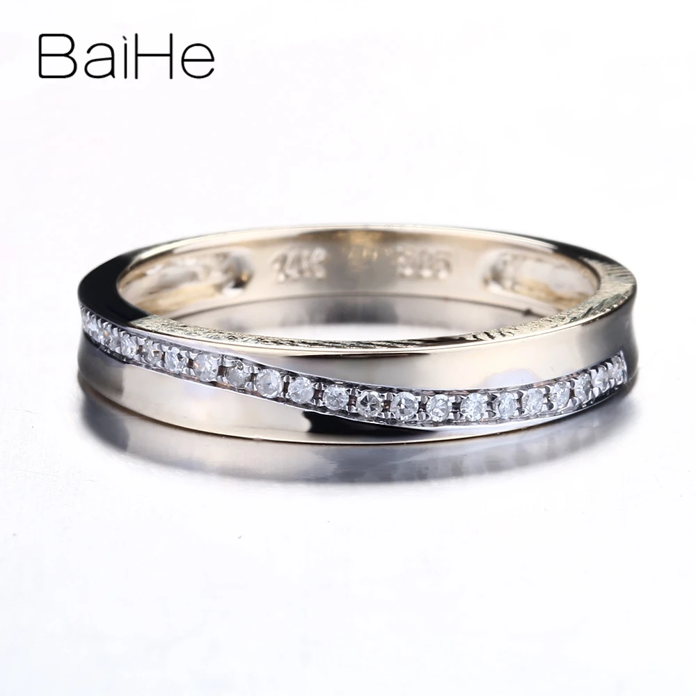 

BAIHE Solid 14K Yellow Gold 0.15CT H/SI Round Natural Diamond Wedding Women Trendy Fine Jewelry Gift Diamond Ring
