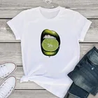 Женская футболка 2021, футболка с принтом кусающие губы и лайм, новая летняя белая футболка с круглым вырезом, топы в подарок для любимых друзей, футболка, женская одежда