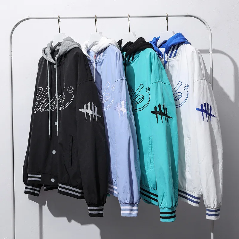 

2021 Spring Men's Hooded Baseball Jacket Embroidery Letters Oversized College Style Streetwear Buttons Coat Men Women Clothing