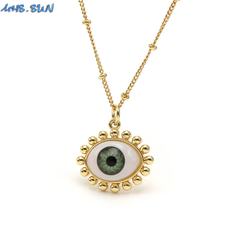 

MHS.SUN Fashion Eye Pendant Necklace Women Collar Necklace Copper Jewelry Gold Color Charm Jewelry For Men Party Lucky Gifts 1PC