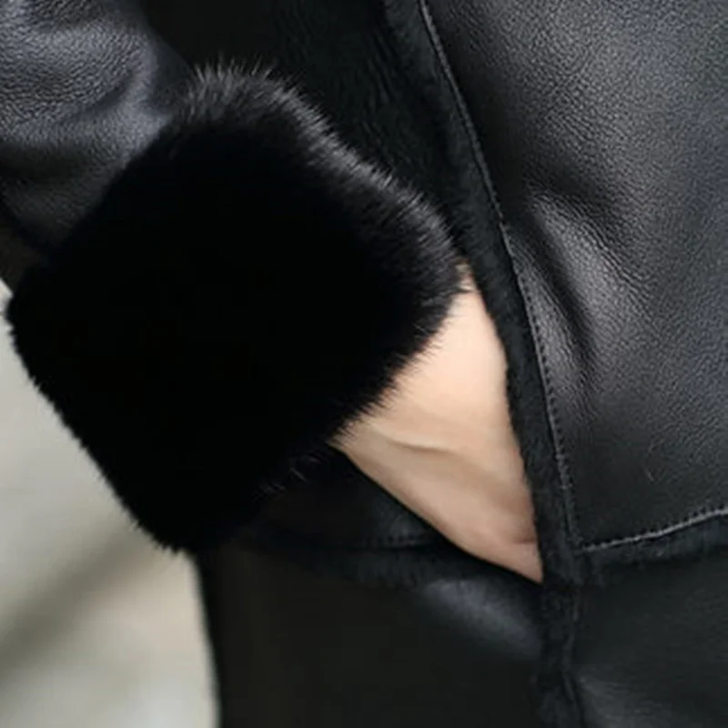 Женское длинное пальто из овчины натуральной кожи с меховым воротником зима 2020 |