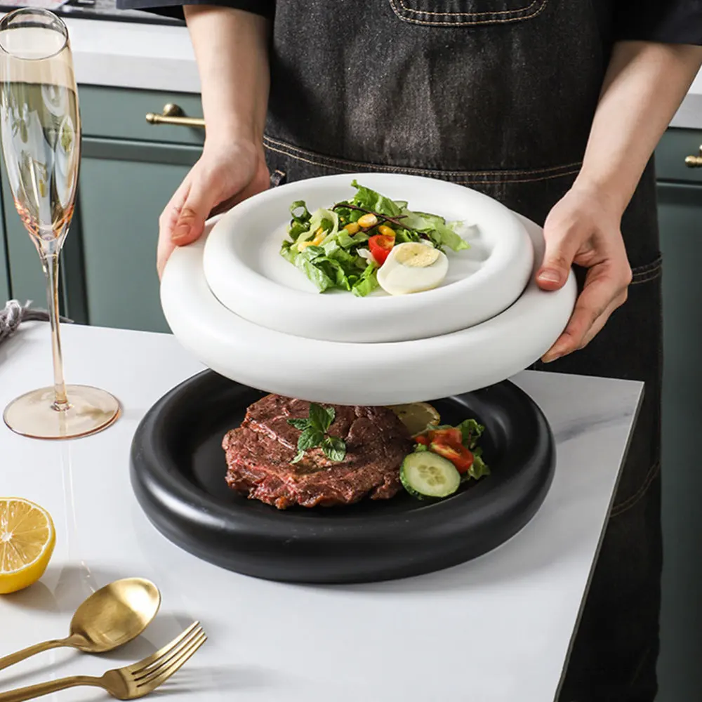 

1pc Thick-edged Matte Pasta Plate European Steak Plate Ceramic Food Plate