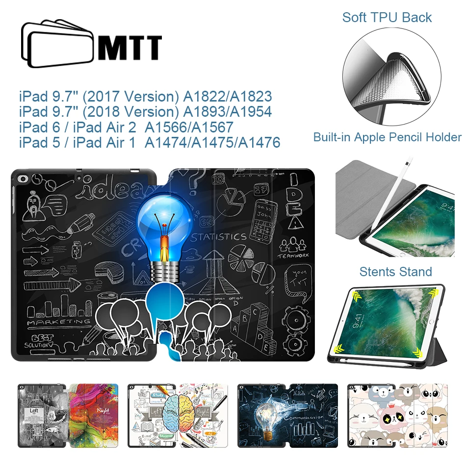 Чехол MTT для iPad 9,7 дюймов, мягкая задняя часть из искусственной кожи, откидной смарт-чехол для iPad Air 1 Air 2, чехол с карандашом