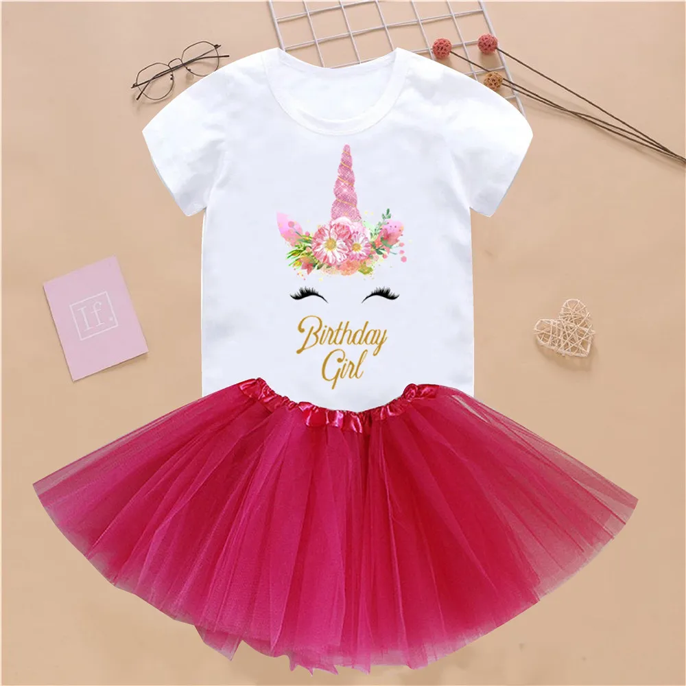 Детская одежда повседневный комплект из 2 предметов футболка с единорогом и юбка