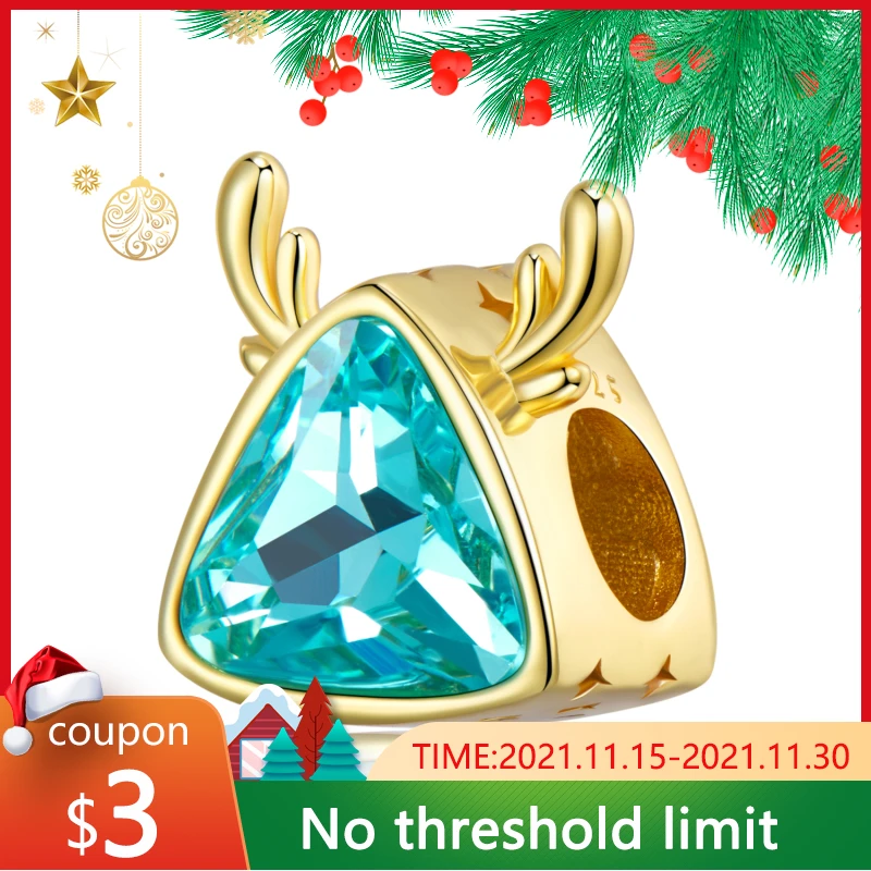 

JIUHAO 925 пробы серебряные подвески Sea Blue Glass Antlers позолоченные бусины для оригинального Европейского браслета изящные ювелирные изделия