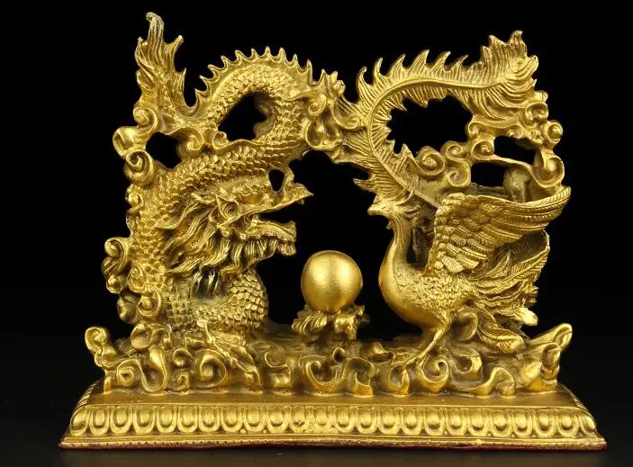 

Китайский Бронзовый феншуй статуя императора Королевский дракон феникс