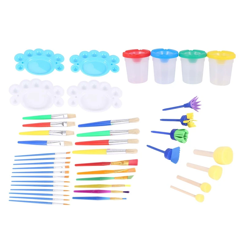 

42 Pcs Paint Brushes Tool Kit,Paint Pen Brushes, Painting Tool Supplies, Include Paint Cups with Lids, Palette Trays