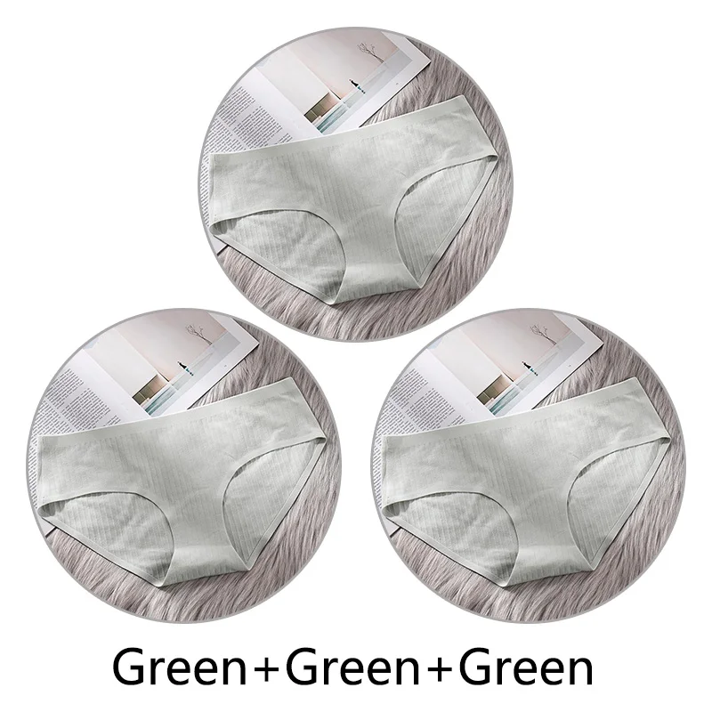 Green Green Green 3 шт. сверхтонкое, бесшовное нижнее белье из хлопка, Для женщин нижнее белье, мягкие трусики с большими чашечками для Размеры 4XL белье соты с заниженным шаговым швом ткань нижнее бельё - Цвет: Green Green Green