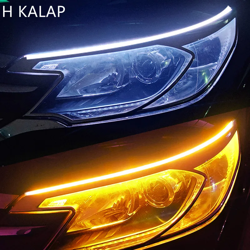 

2pcs LED DRL Car Daytime Running Light Flexible Waterproof Strip Auto Headlights White Turn Signal Yellow Brake Flow Lights 12V
