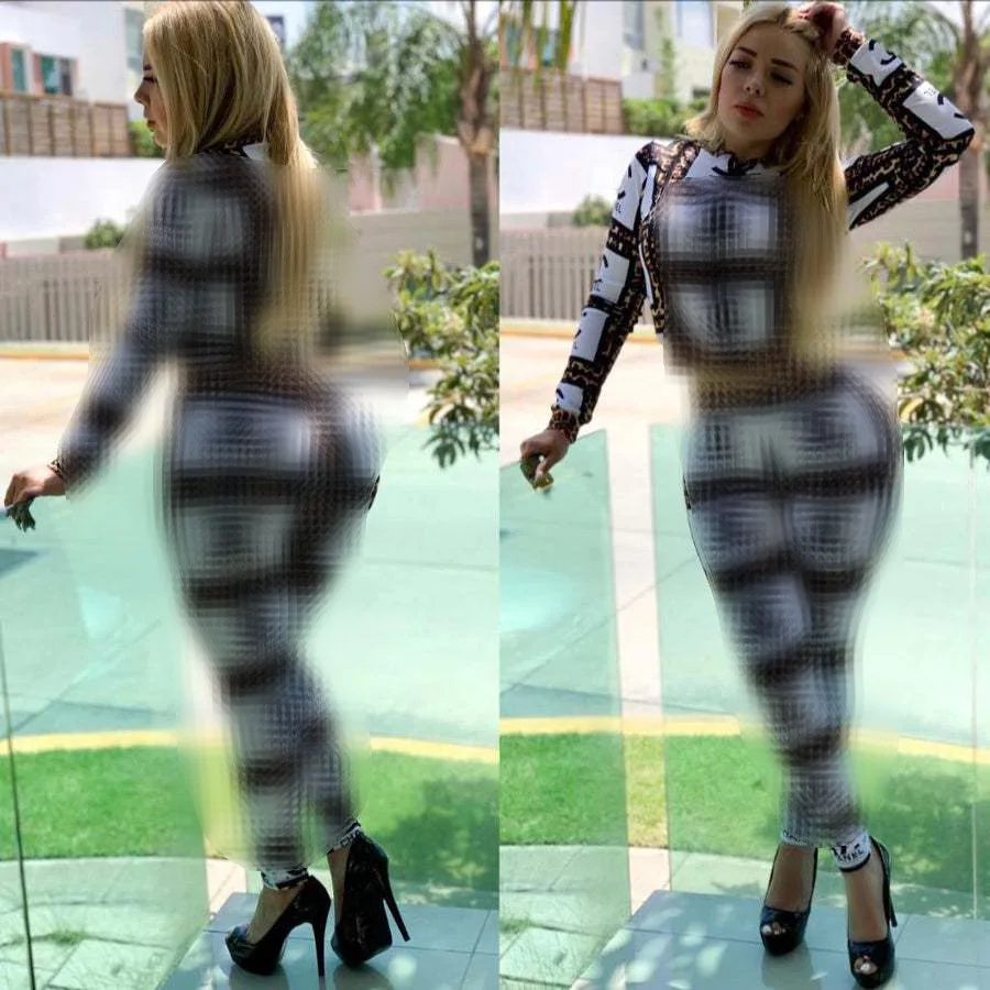 

2021 Women's European and American women's fashion printed casual sports suit two-piece long-sleeved top coat trousers