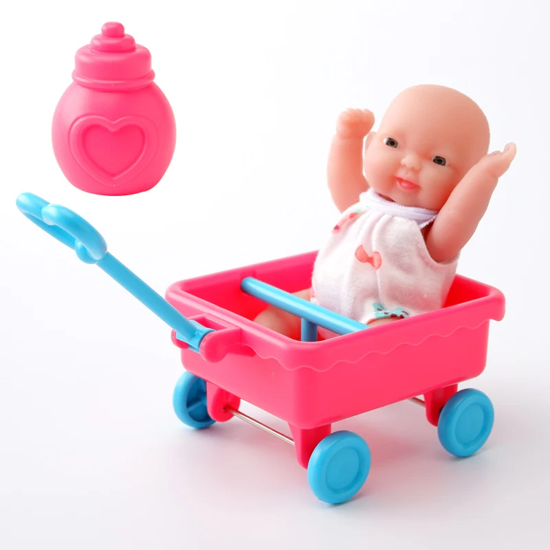 1 doll 1 rickshaw WOWCHEER 12 см 6 шт. Bebes Reborn мини детские куклы с Колыбель Ванна Мягкие силиконовые маленькие куклы реалистичные Kawaii Игрушки для девочек - Цвет: 1 doll 1 rickshaw
