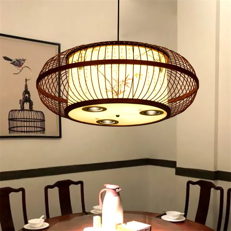 Classical natural bamboo chandelier projecter light oval lightrestaurant woven droplamp spotlight fixtures for restaurant home