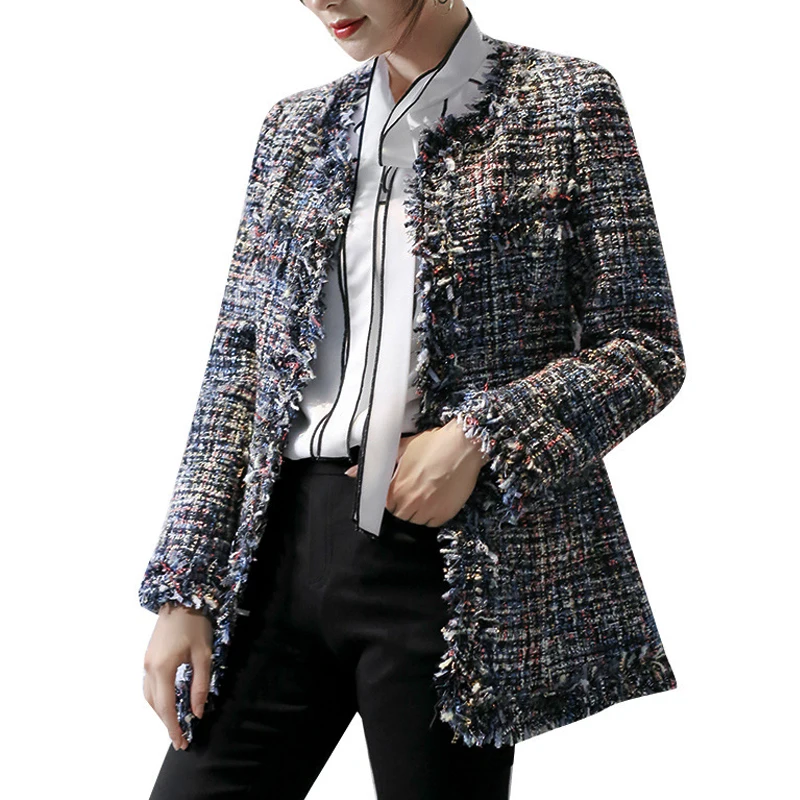 

Black Women's Jacket Tweed Holiday Spring/Autumn/Winter Jacketr T Business Classic Ladies One Piece Jacket Coat