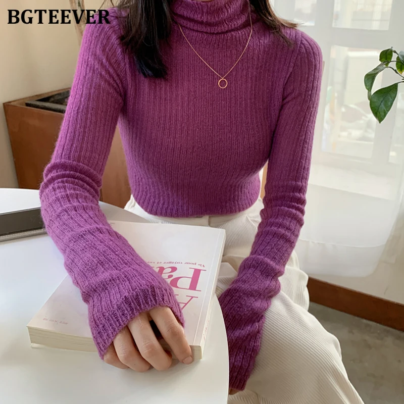 BGTEEVER Winter Turtleneck Sweater for Women 2020 Spring Stretch Skinny Female Pullover Jumpers Slim Knitting Tops Femme | Женская