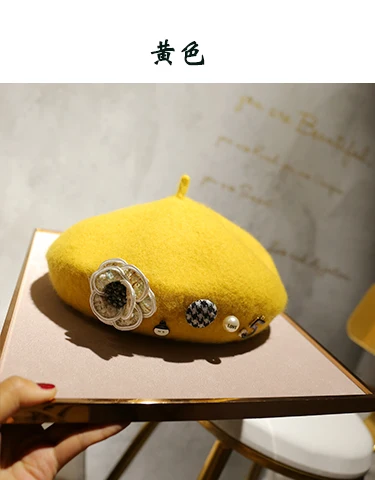 

2020 Design 100% Pure Wool Beret Hat Women Felt Flower Beret British Style Fashion Girls Beret Hat Lady Winter Cute Painter Hats