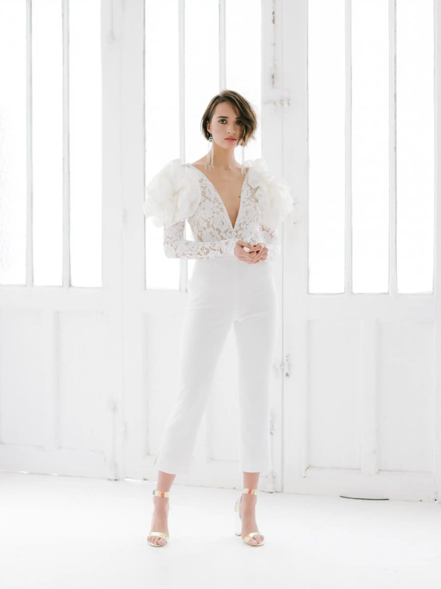 Женский Свадебный комбинезон белое пляжное платье с V-образным вырезом и